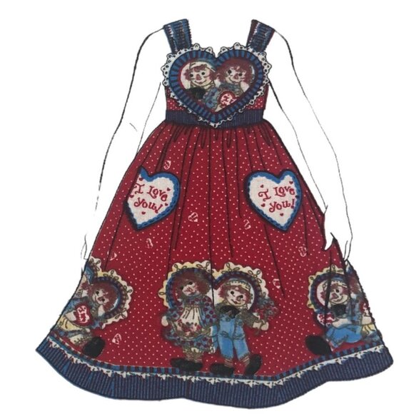 Daisy Kingdom Raggedy Ann Hearts and Flowers Jumper Cut and Sew Fabric Sizes 4-8 - Picture 7 of 7